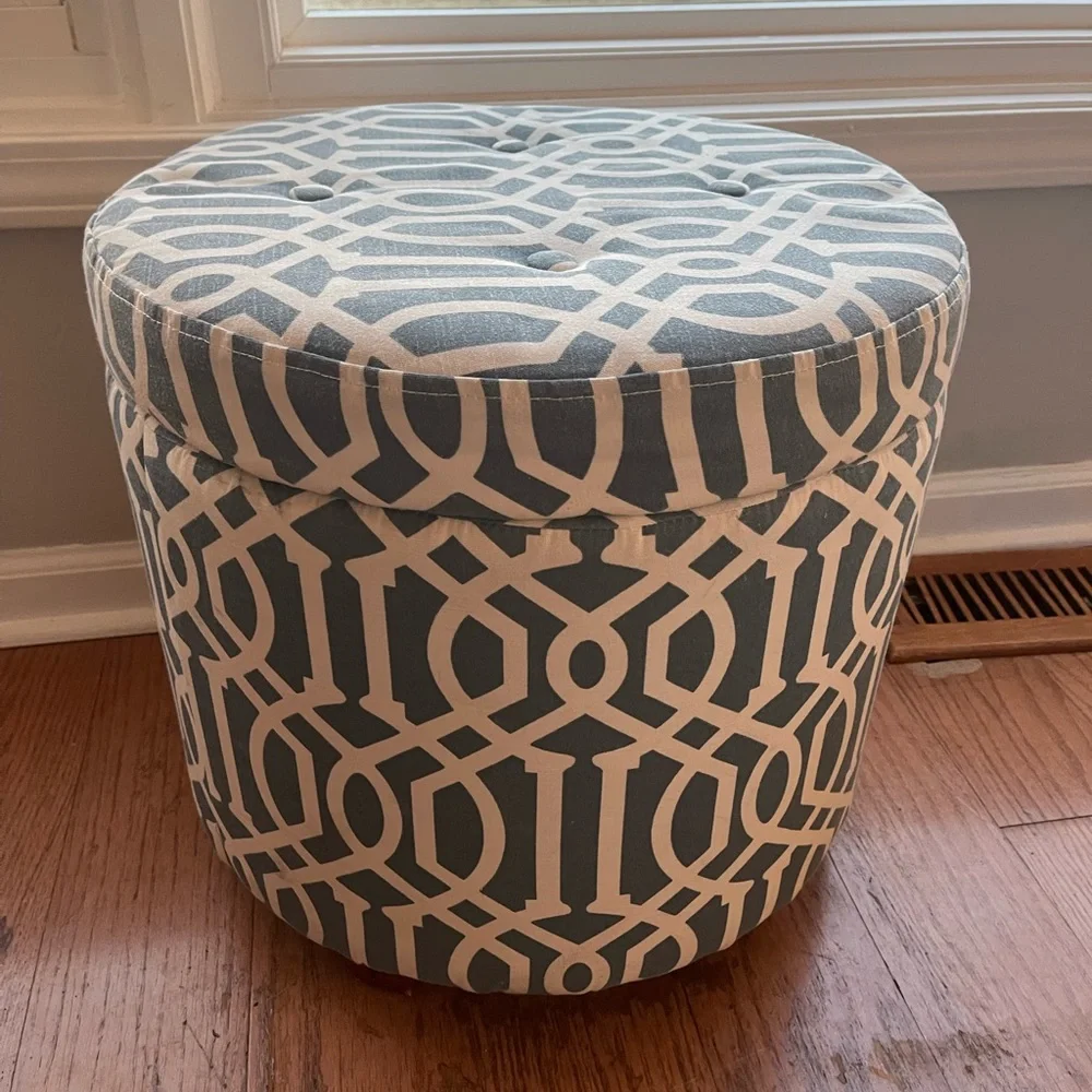 Blue and White Geometric ottomans with storage
